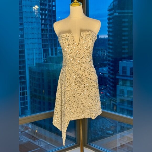 🆕 RETROFETE 🧿 NWOT Omer Sequin Dress, White & Silver, Sz XS (UK 8 US 4 ) - Picture 11 of 16